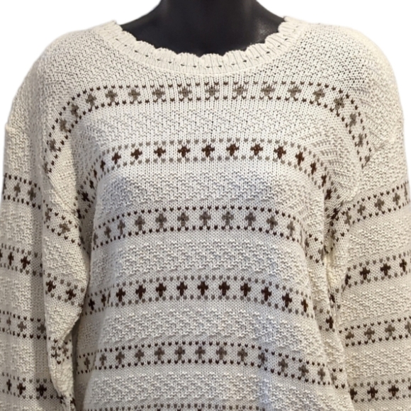 𝅺vintage cream striped sweater large grandma style cottagecore - Picture 2 of 10